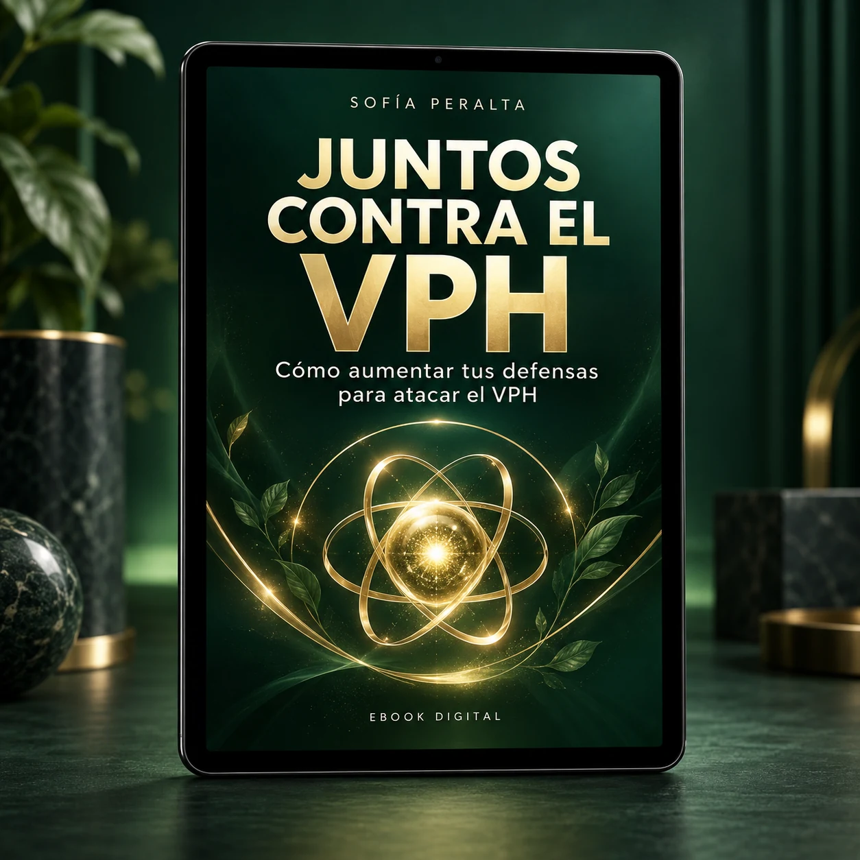Mockup en tablet del ebook digital Juntos contra el VPH de Sofía Peralta